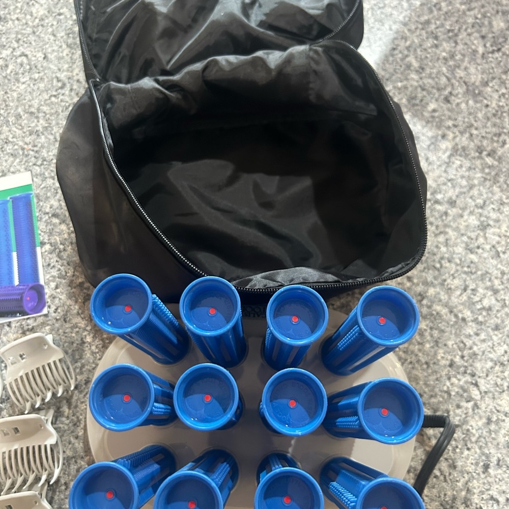 Blue Hair Roller Set with Black Carrying Case